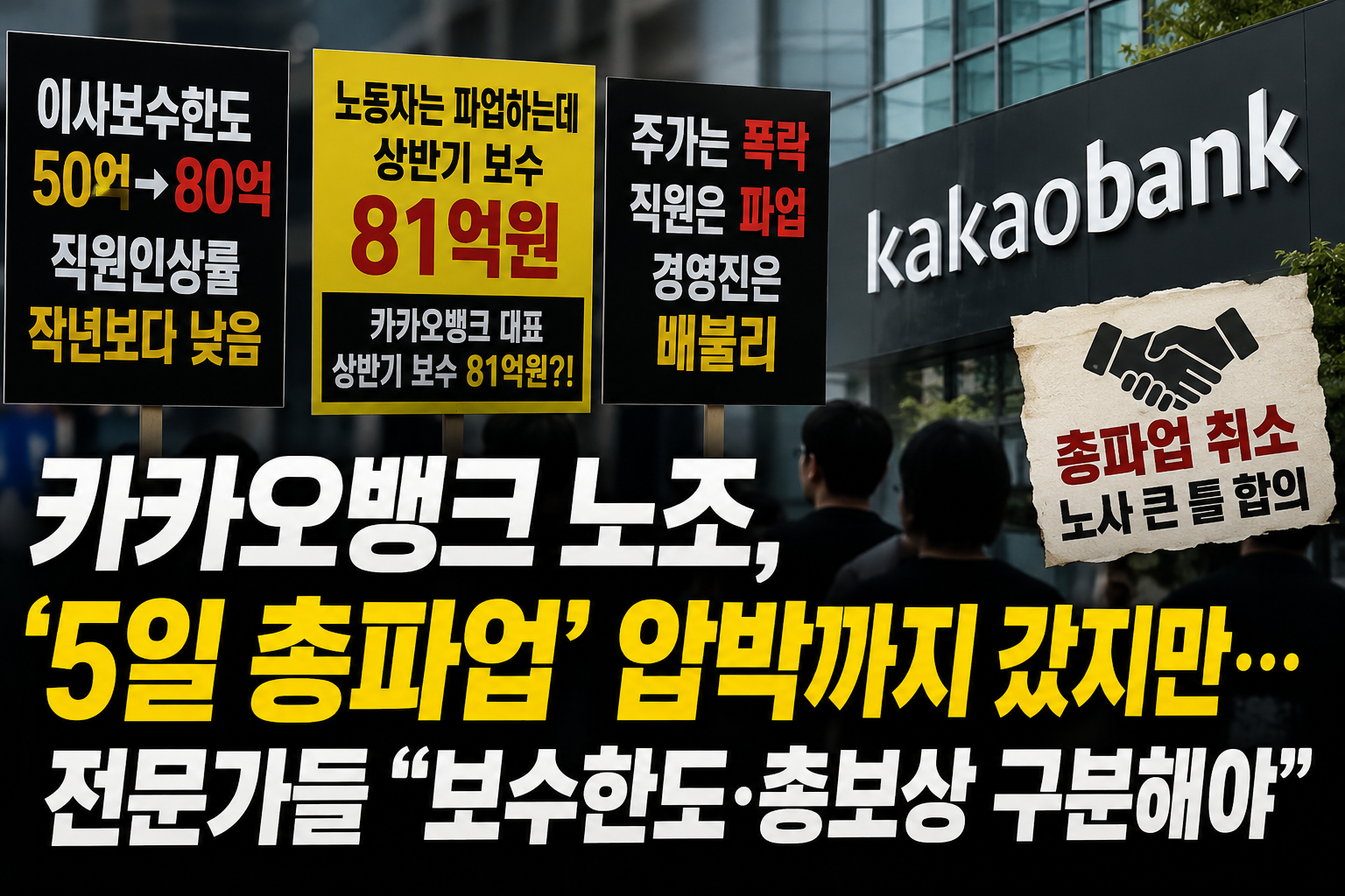 카카오뱅크 노조, ‘5일 총파업’ 압박까지 갔지만… 전문가들 “보수한도·총보상 구분해야”